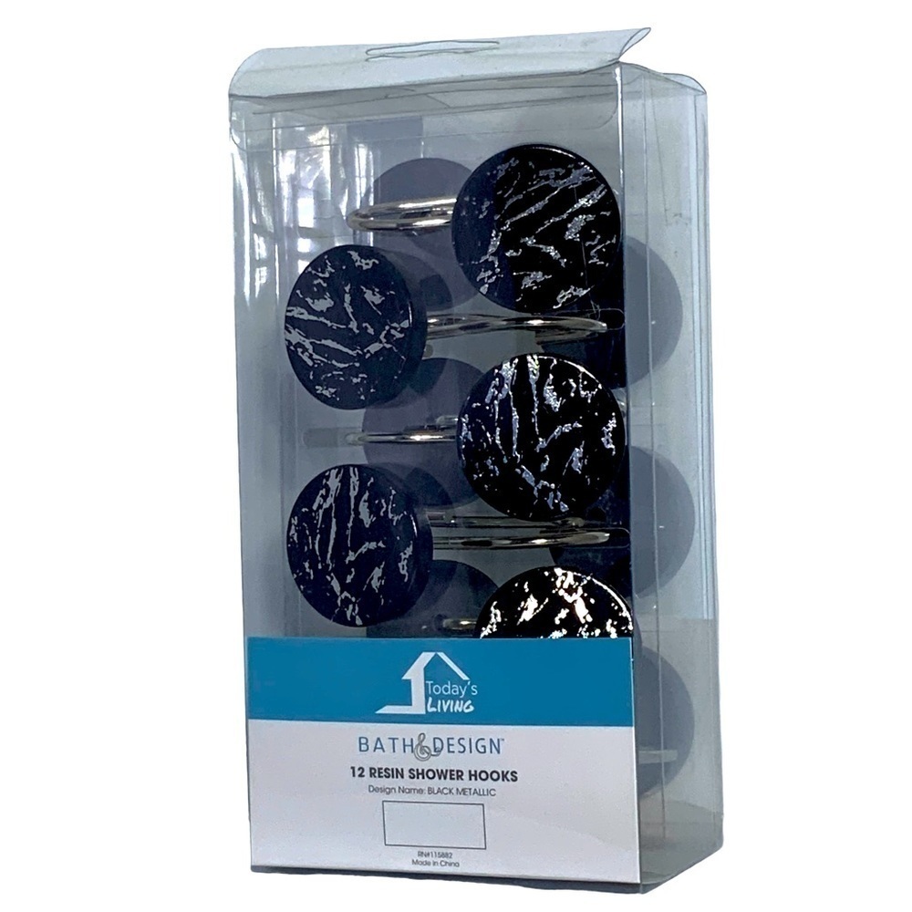 Today’s Living Black Marble Silver Metallic Silver Elite Shower Curtain Hooks